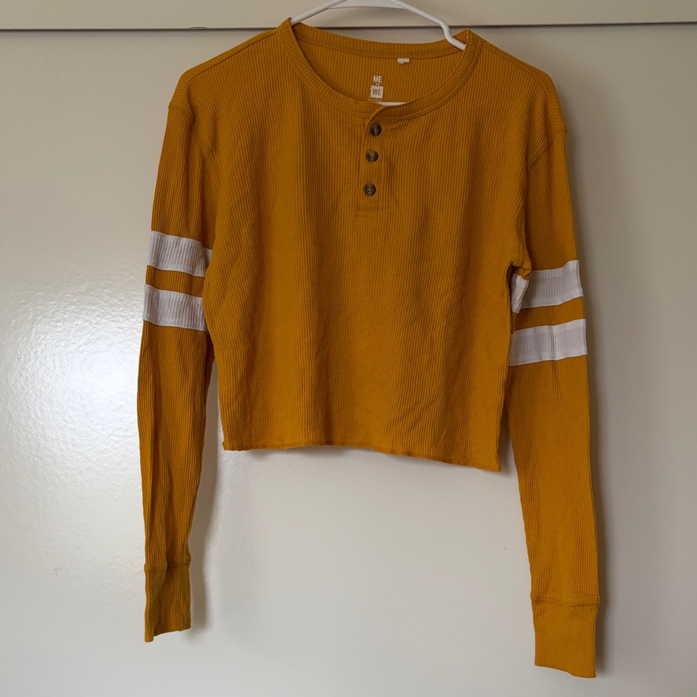 Me to We Ribbed Henley Crop Top in Mustard Yellow